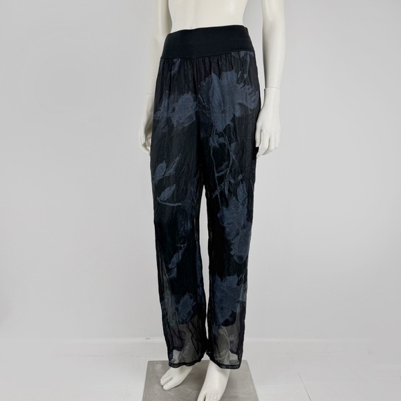 M Made In Italy Pant Wide Leg Silk Pull On Palazzo Sheer Floral NWT Size Medium - Picture 2 of 10